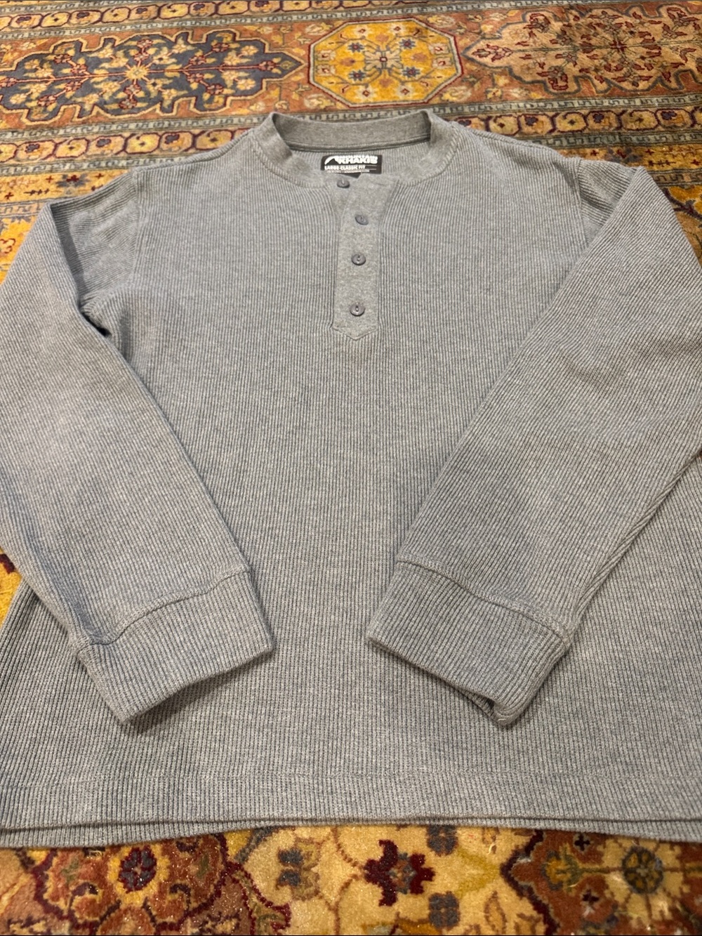Mountain khakis large Men's Light Gray Ribbed Henley Crewneck Sweater 4 button